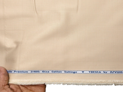 Arvind Tresca 2/60s Wrinkle Resistant 100% Pure Giza Cotton Suiting Fabric (Beige, Checks)