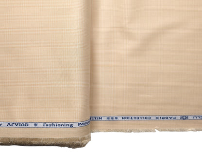 Arvind Tresca 2/60s Wrinkle Resistant 100% Pure Giza Cotton Suiting Fabric (Beige, Checks)