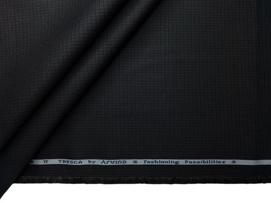 Arvind Tresca 2/60s Wrinkle Resistant 100% Pure Giza Cotton Suiting Fabric (Charcoal Grey, Self Checks)
