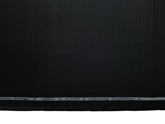 Arvind Tresca 2/60s Wrinkle Resistant 100% Pure Giza Cotton Suiting Fabric (Charcoal Grey, Self Checks)
