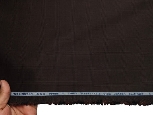 Arvind Tresca 2/60s Wrinkle Resistant 100% Pure Giza Cotton Suiting Fabric (Dark Brown, Checks)