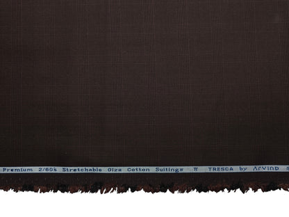 Arvind Tresca 2/60s Wrinkle Resistant 100% Pure Giza Cotton Suiting Fabric (Dark Brown, Checks)