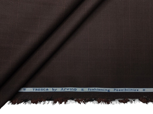 Arvind Tresca 2/60s Wrinkle Resistant 100% Pure Giza Cotton Suiting Fabric (Dark Brown, Checks)