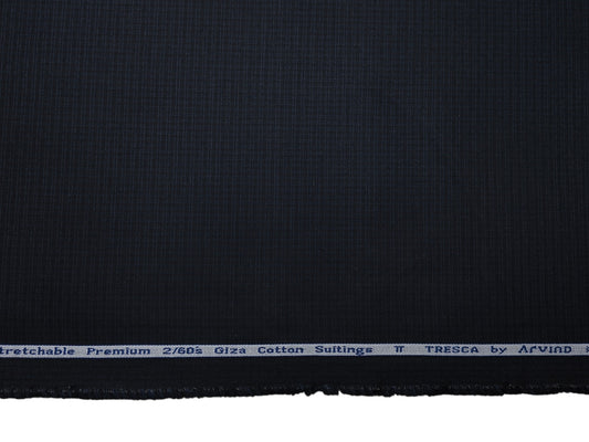 Arvind Tresca 2/60s Wrinkle Resistant 100% Pure Giza Cotton Suiting Fabric (Black, Blue Self Checks)