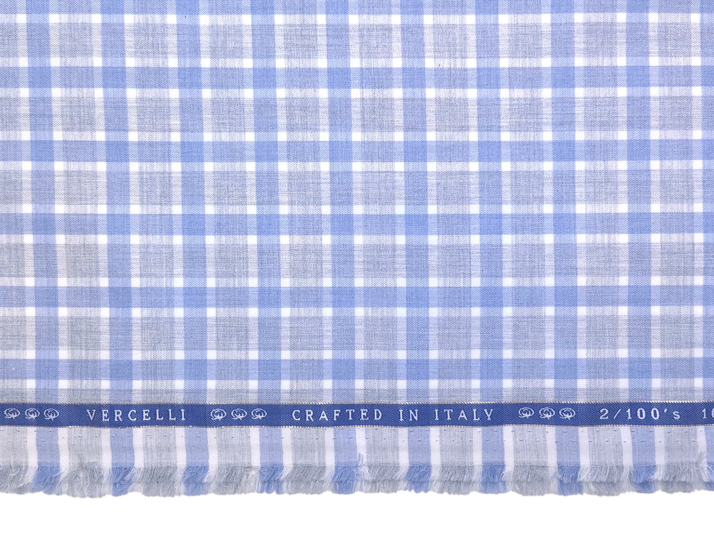 Vercelli Italy 2/100s Finest Supima Cotton Shirting Fabric (Powder Blue, Checks)