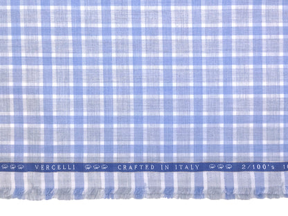 Vercelli Italy 2/100s Finest Supima Cotton Shirting Fabric (Powder Blue, Checks)