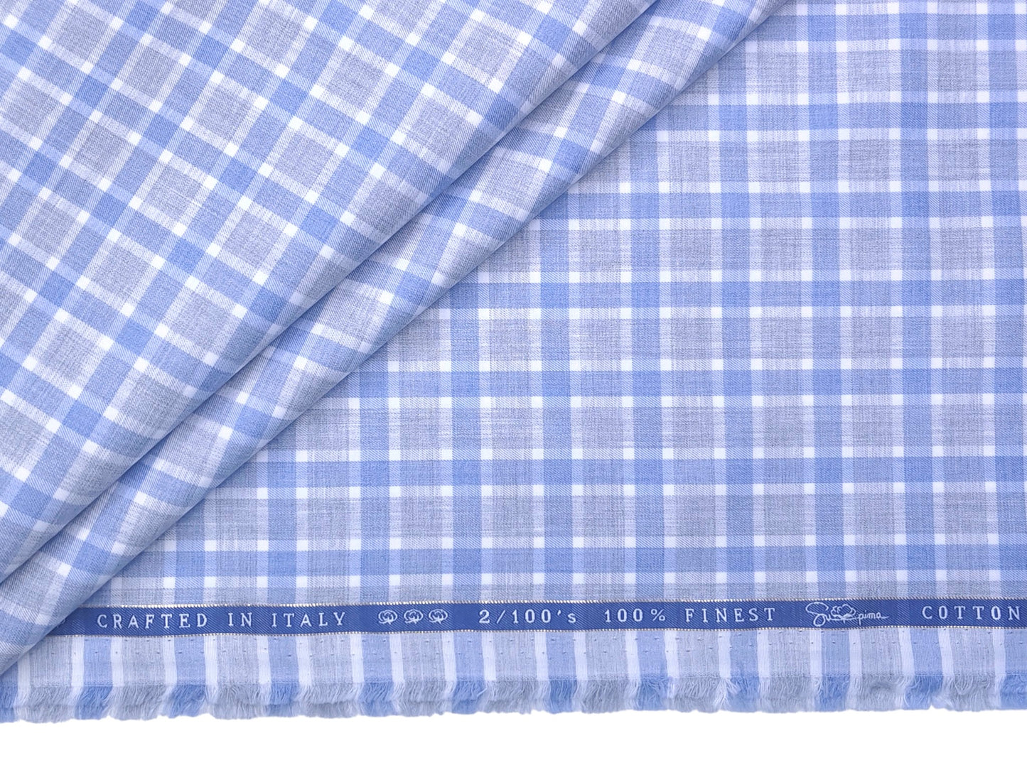 Vercelli Italy 2/100s Finest Supima Cotton Shirting Fabric (Powder Blue, Checks)