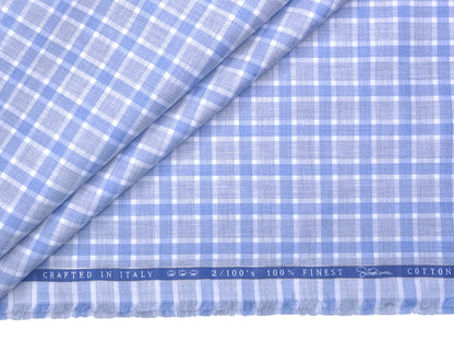Vercelli Italy 2/100s Finest Supima Cotton Shirting Fabric (Powder Blue, Checks)
