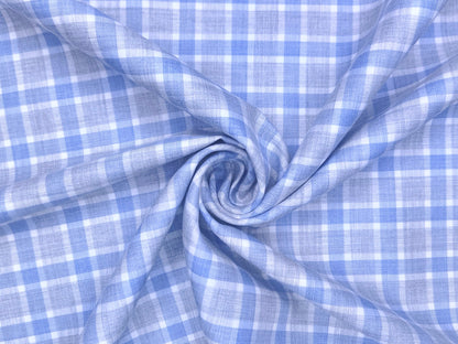 Vercelli Italy 2/100s Finest Supima Cotton Shirting Fabric (Powder Blue, Checks)