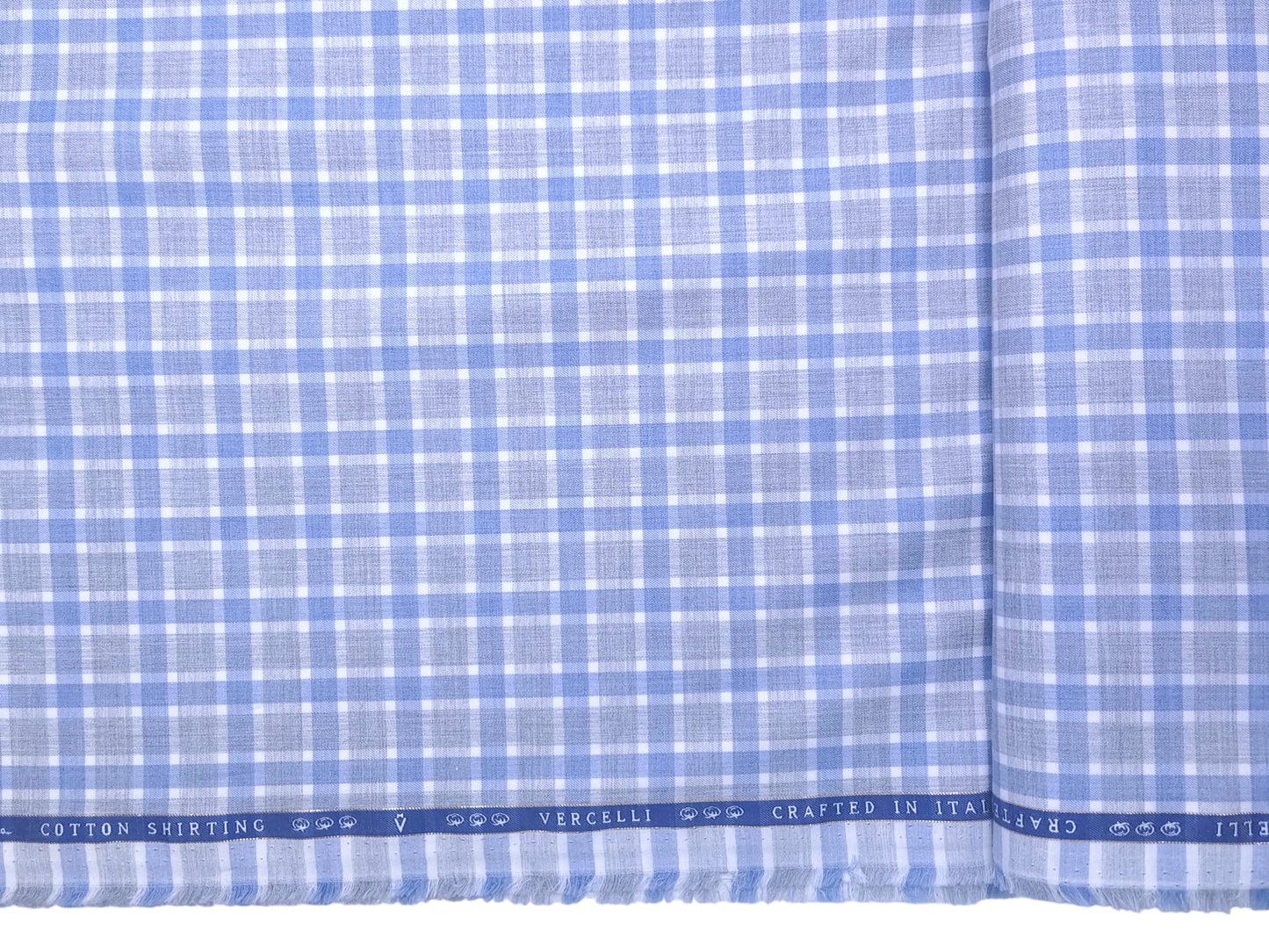 Vercelli Italy 2/100s Finest Supima Cotton Shirting Fabric (Powder Blue, Checks)
