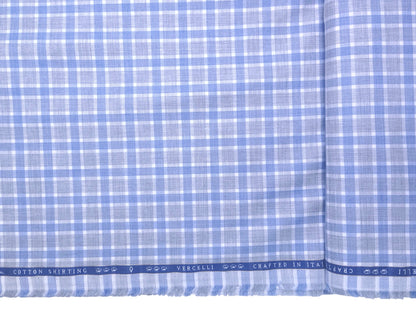 Vercelli Italy 2/100s Finest Supima Cotton Shirting Fabric (Powder Blue, Checks)