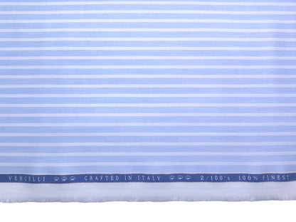 Vercelli Italy 2/100s Finest Supima Cotton Shirting Fabric (Sky Blue, Stripes)