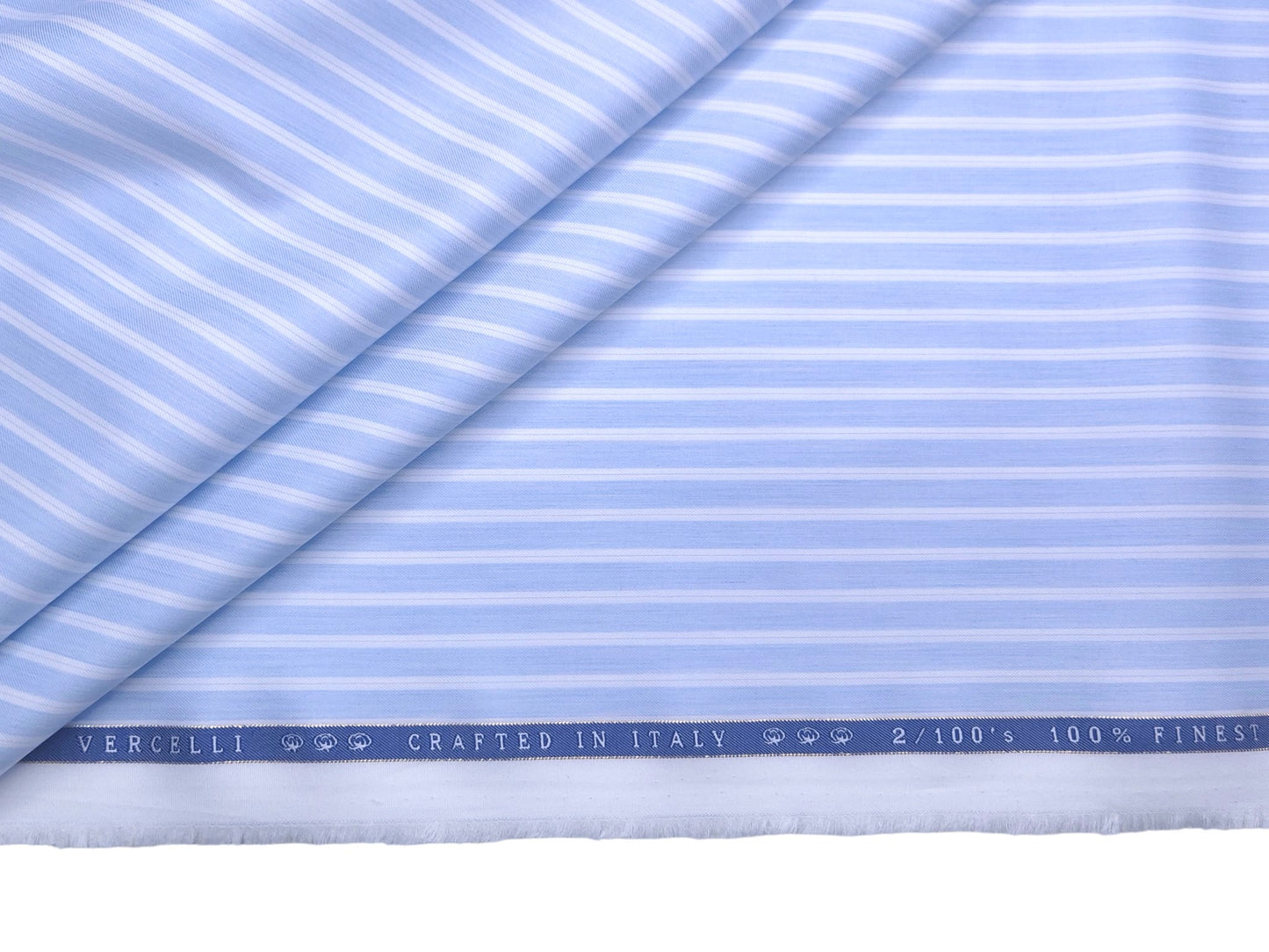 Vercelli Italy 2/100s Finest Supima Cotton Shirting Fabric (Sky Blue, Stripes)