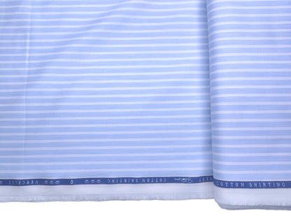 Vercelli Italy 2/100s Finest Supima Cotton Shirting Fabric (Sky Blue, Stripes)