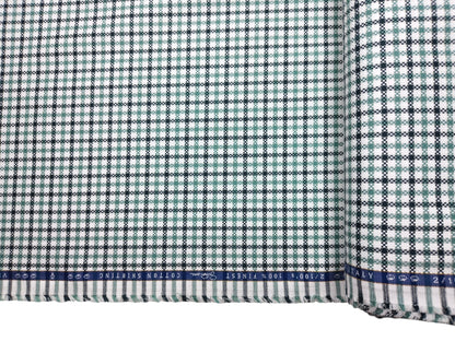 Vercelli Italy 2/100s Finest Supima Cotton Shirting Fabric (White , Black & Green, Patterned Checks)