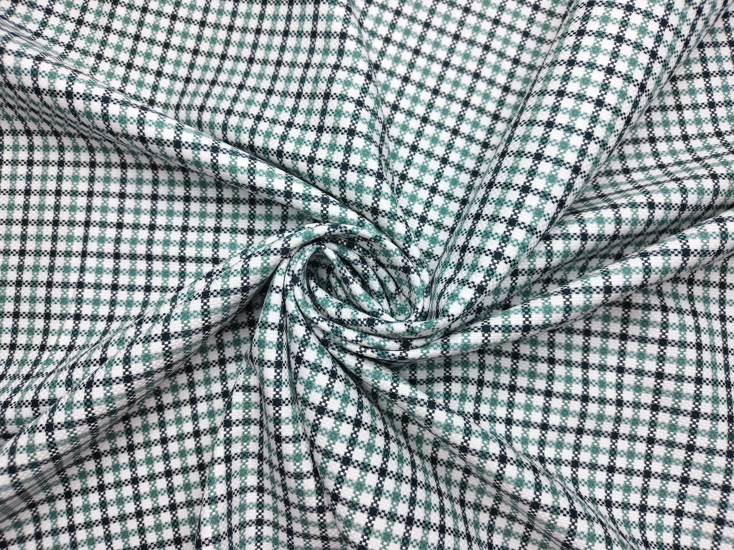 Vercelli Italy 2/100s Finest Supima Cotton Shirting Fabric (White , Black & Green, Patterned Checks)