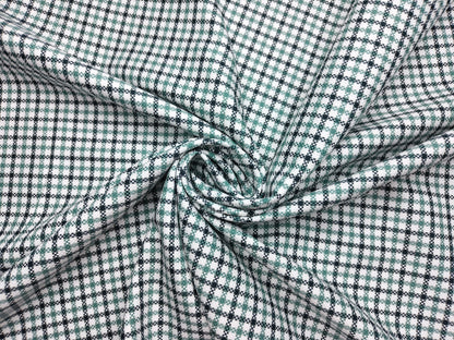 Vercelli Italy 2/100s Finest Supima Cotton Shirting Fabric (White , Black & Green, Patterned Checks)