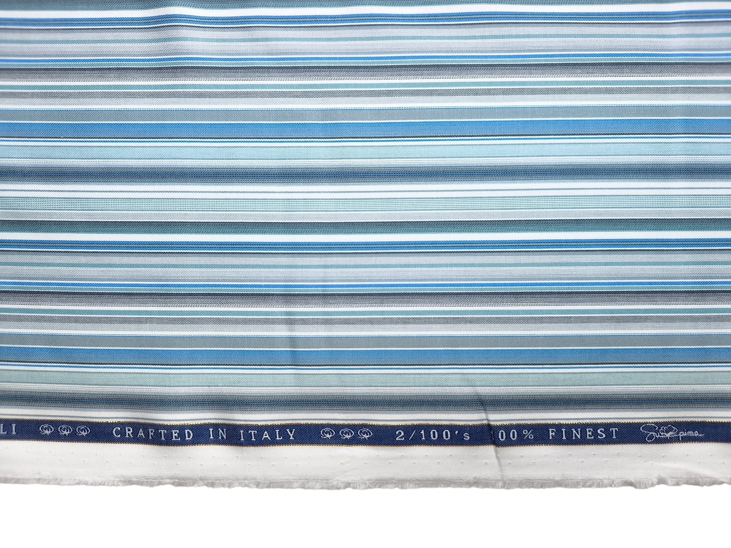 Vercelli Italy 2/100s Finest Supima Cotton Shirting Fabric (Blue, Multistripes)