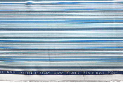 Vercelli Italy 2/100s Finest Supima Cotton Shirting Fabric (Blue, Multistripes)