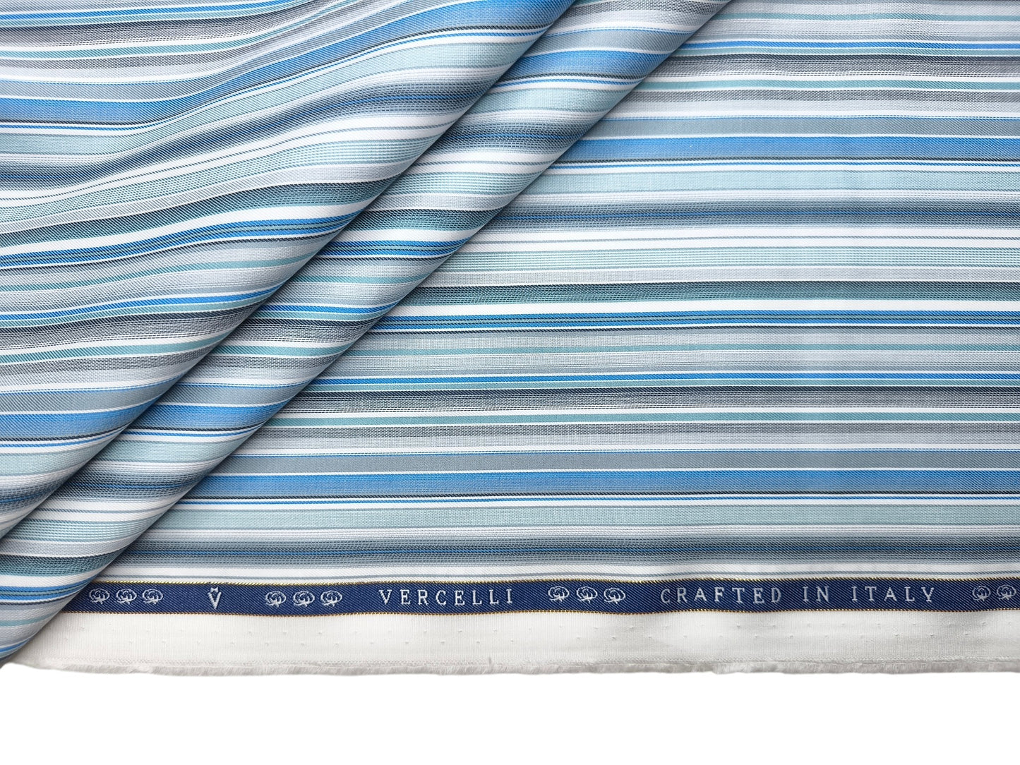 Vercelli Italy 2/100s Finest Supima Cotton Shirting Fabric (Blue, Multistripes)