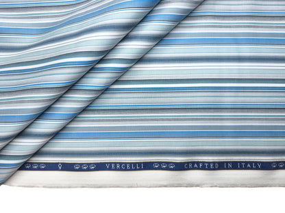 Vercelli Italy 2/100s Finest Supima Cotton Shirting Fabric (Blue, Multistripes)