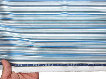 Vercelli Italy 2/100s Finest Supima Cotton Shirting Fabric (Blue, Multistripes)