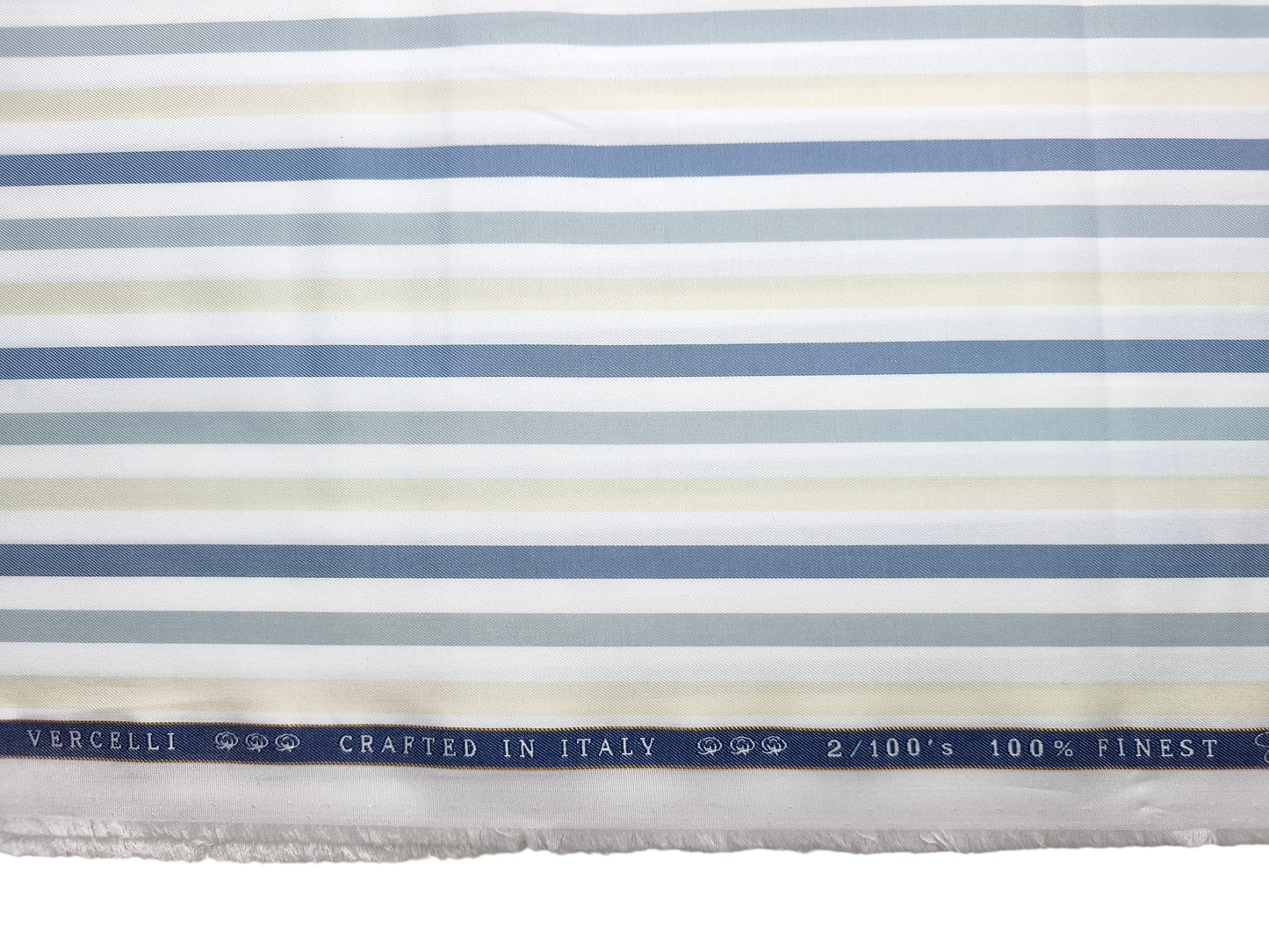 Vercelli Italy 2/100s Finest Supima Cotton Shirting Fabric (White , Blue & Yellow, Multistripes)