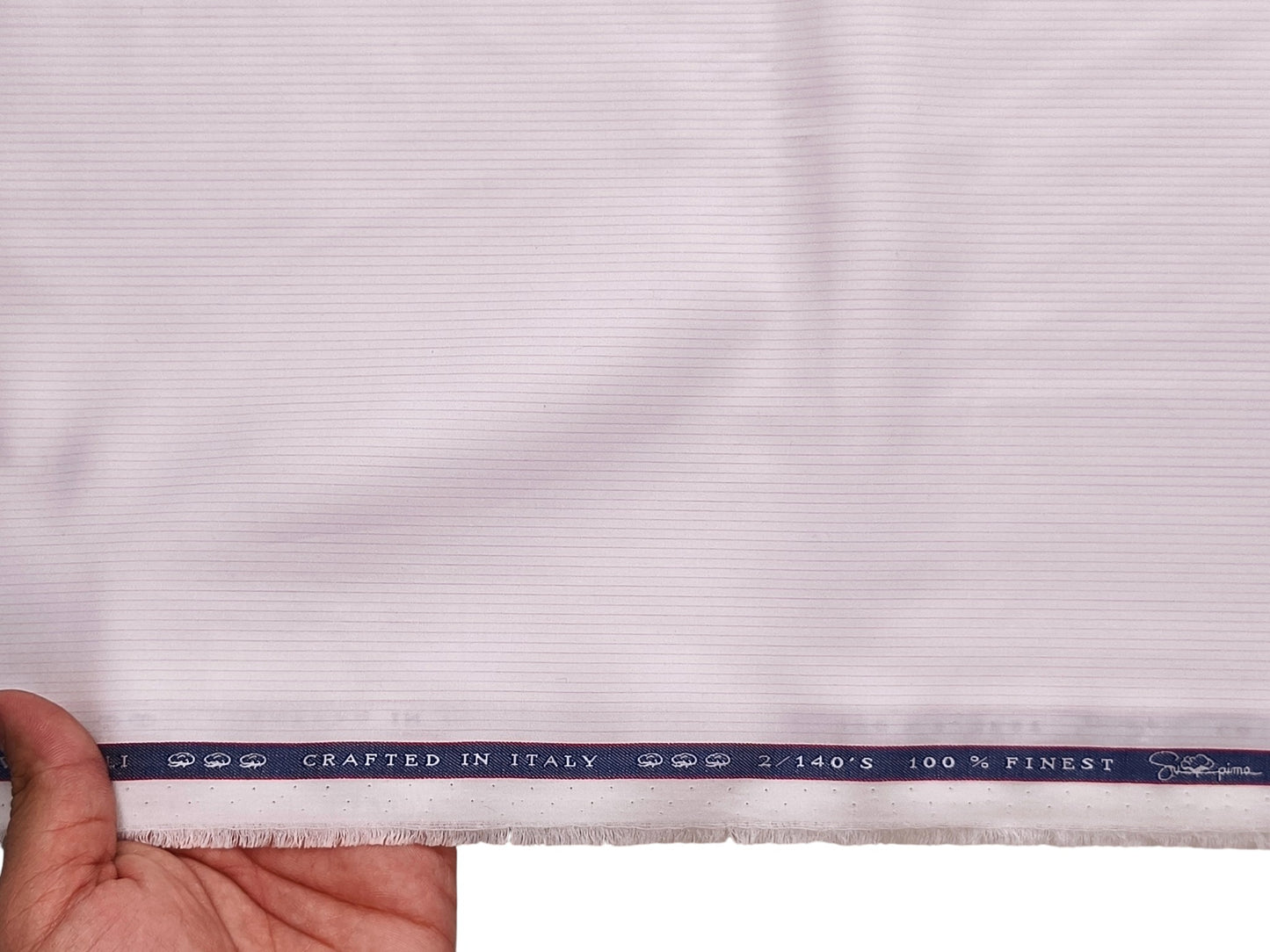 Vercelli Italy 2/140s Finest Supima Cotton Shirting Fabric (White & Light Pink, Stripes)