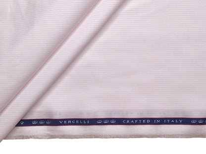 Vercelli Italy 2/140s Finest Supima Cotton Shirting Fabric (White & Light Pink, Stripes)
