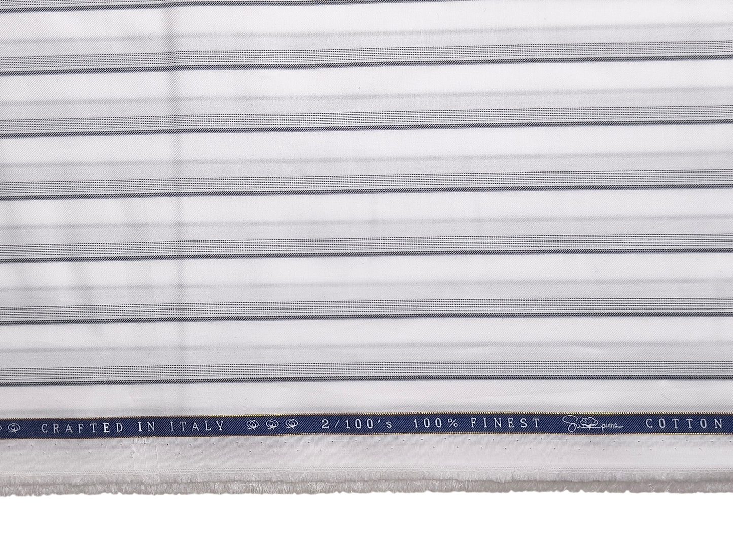 Vercelli Italy 2/100s Finest Supima Cotton Shirting Fabric (White & Grey, Stripes)