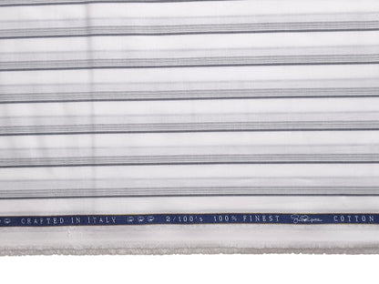 Vercelli Italy 2/100s Finest Supima Cotton Shirting Fabric (White & Grey, Stripes)