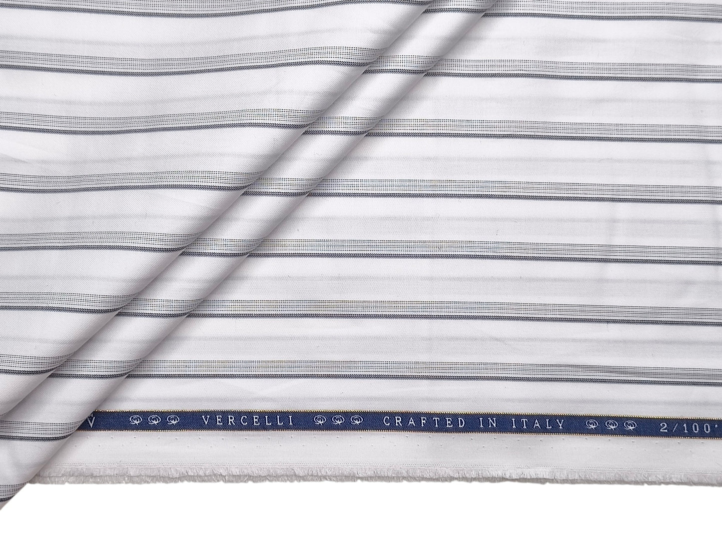 Vercelli Italy 2/100s Finest Supima Cotton Shirting Fabric (White & Grey, Stripes)