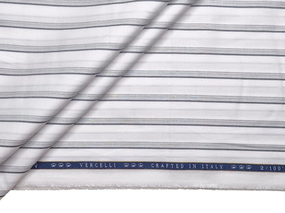 Vercelli Italy 2/100s Finest Supima Cotton Shirting Fabric (White & Grey, Stripes)
