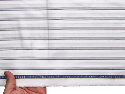Vercelli Italy 2/100s Finest Supima Cotton Shirting Fabric (White & Grey, Stripes)