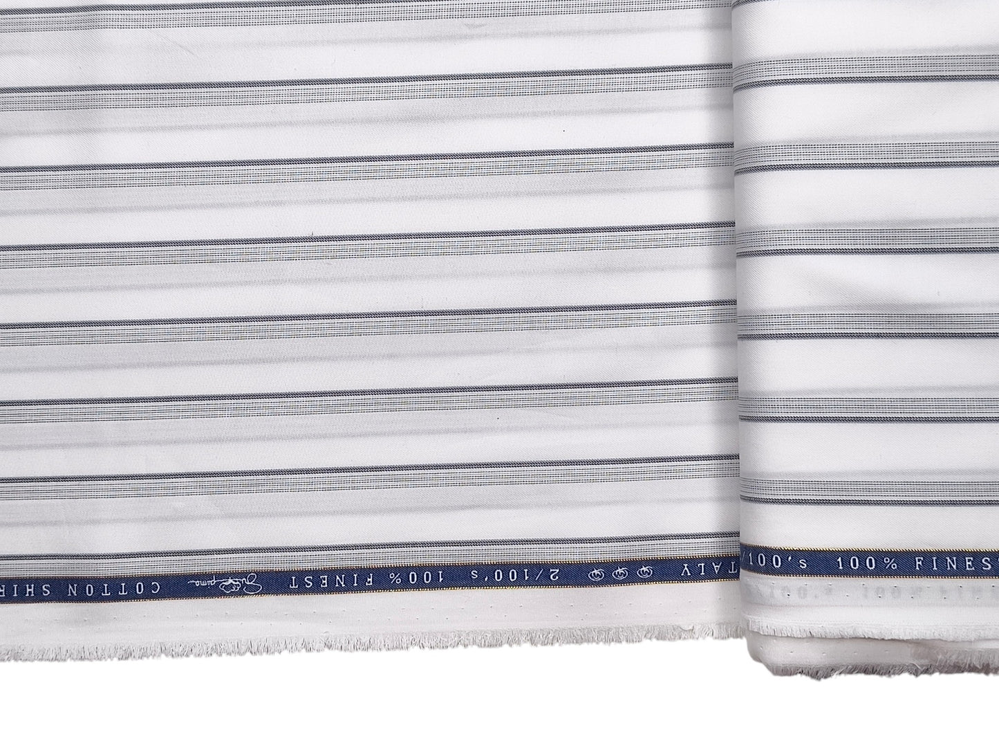 Vercelli Italy 2/100s Finest Supima Cotton Shirting Fabric (White & Grey, Stripes)