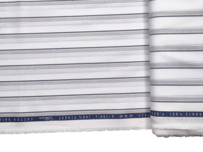 Vercelli Italy 2/100s Finest Supima Cotton Shirting Fabric (White & Grey, Stripes)
