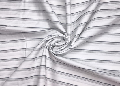 Vercelli Italy 2/100s Finest Supima Cotton Shirting Fabric (White & Grey, Stripes)