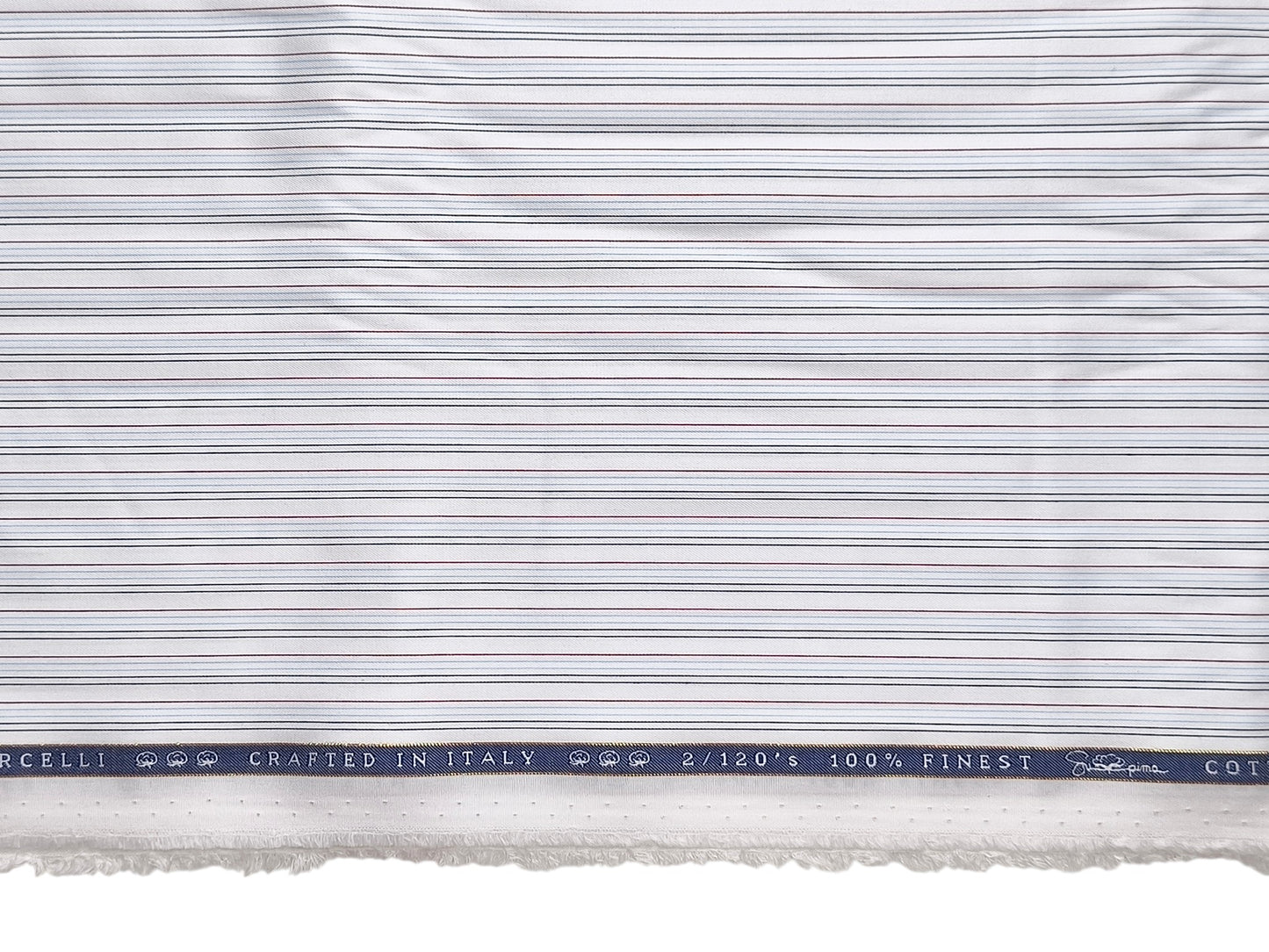 Vercelli Italy 2/120s 100% Finest Supima Cotton Shirting Fabric (White And Blue, Multistripes)
