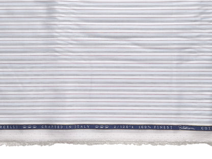 Vercelli Italy 2/120s 100% Finest Supima Cotton Shirting Fabric (White And Blue, Multistripes)