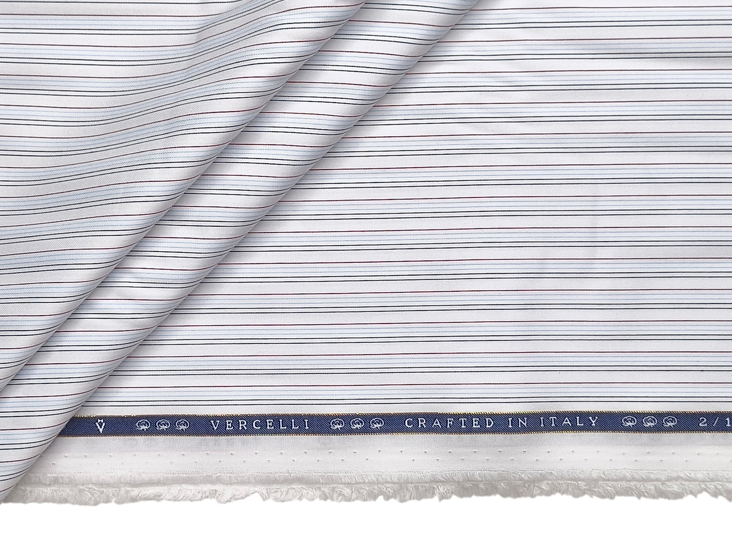 Vercelli Italy 2/120s 100% Finest Supima Cotton Shirting Fabric (White And Blue, Multistripes)