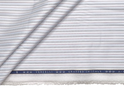 Vercelli Italy 2/120s 100% Finest Supima Cotton Shirting Fabric (White And Blue, Multistripes)