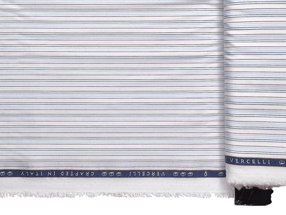 Vercelli Italy 2/120s 100% Finest Supima Cotton Shirting Fabric (White And Blue, Multistripes)