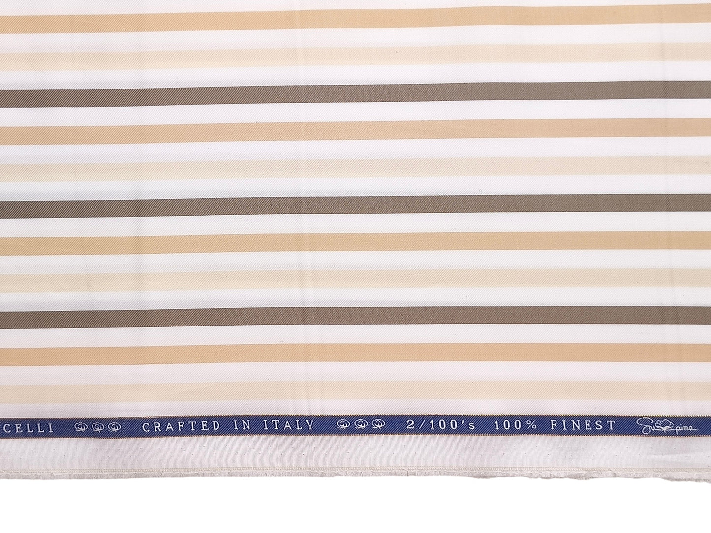 Vercelli Italy 2/100s Finest Supima Cotton Shirting Fabric (White & Brown, Multistripes)