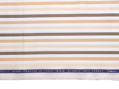 Vercelli Italy 2/100s Finest Supima Cotton Shirting Fabric (White & Brown, Multistripes)