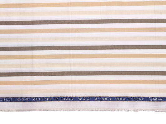 Vercelli Italy 2/100s Finest Supima Cotton Shirting Fabric (White & Brown, Multistripes)