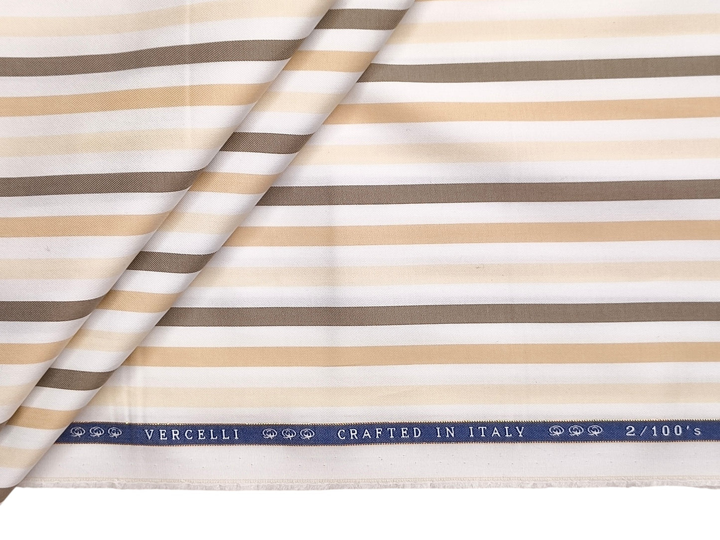 Vercelli Italy 2/100s Finest Supima Cotton Shirting Fabric (White & Brown, Multistripes)