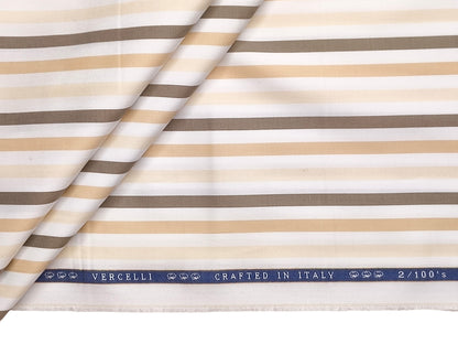 Vercelli Italy 2/100s Finest Supima Cotton Shirting Fabric (White & Brown, Multistripes)