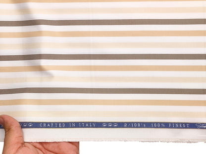 Vercelli Italy 2/100s Finest Supima Cotton Shirting Fabric (White & Brown, Multistripes)