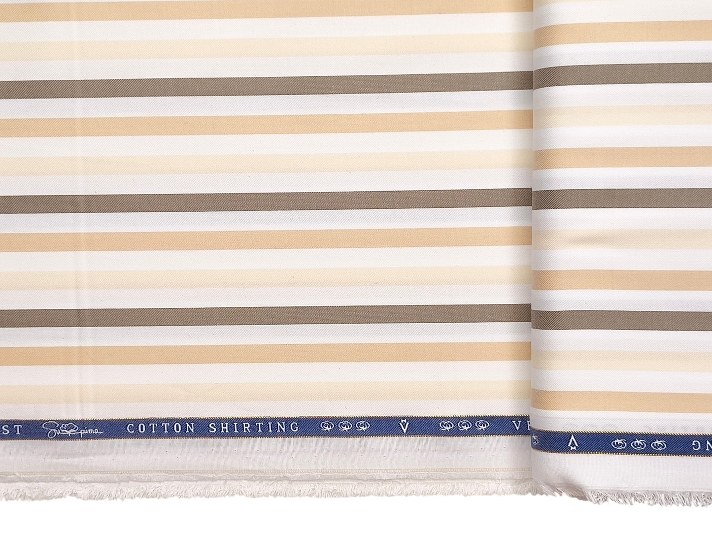 Vercelli Italy 2/100s Finest Supima Cotton Shirting Fabric (White & Brown, Multistripes)