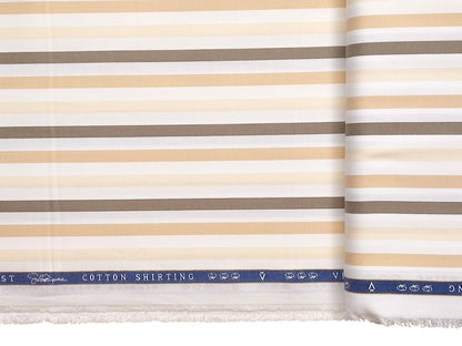 Vercelli Italy 2/100s Finest Supima Cotton Shirting Fabric (White & Brown, Multistripes)